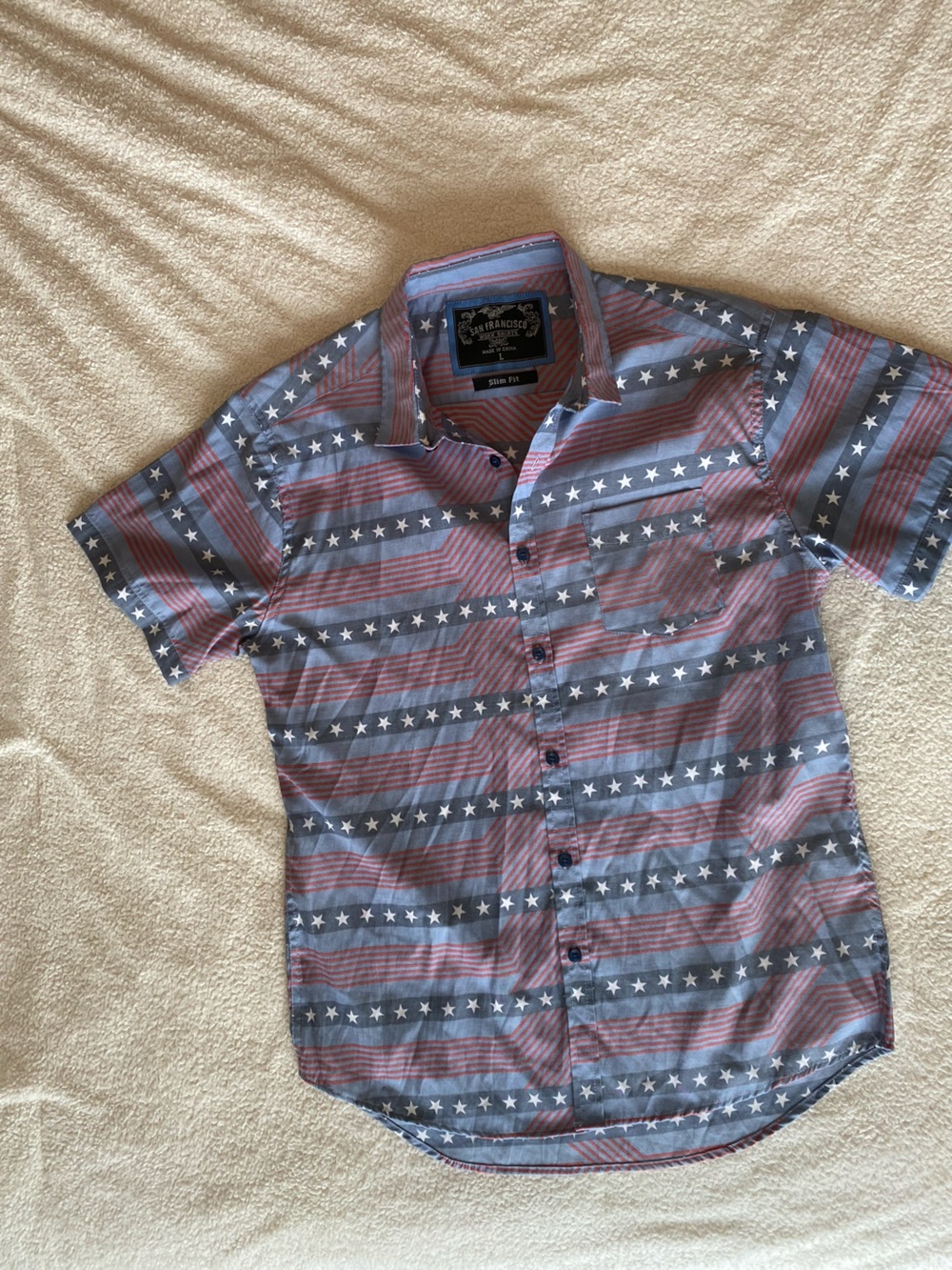 Like New Savfrancisco Patriotic Stars & Stripes Button Down Shirt Men’s Large